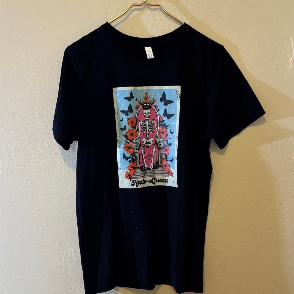 Bella Canvas Black Tee with Skeleton and Floral Art